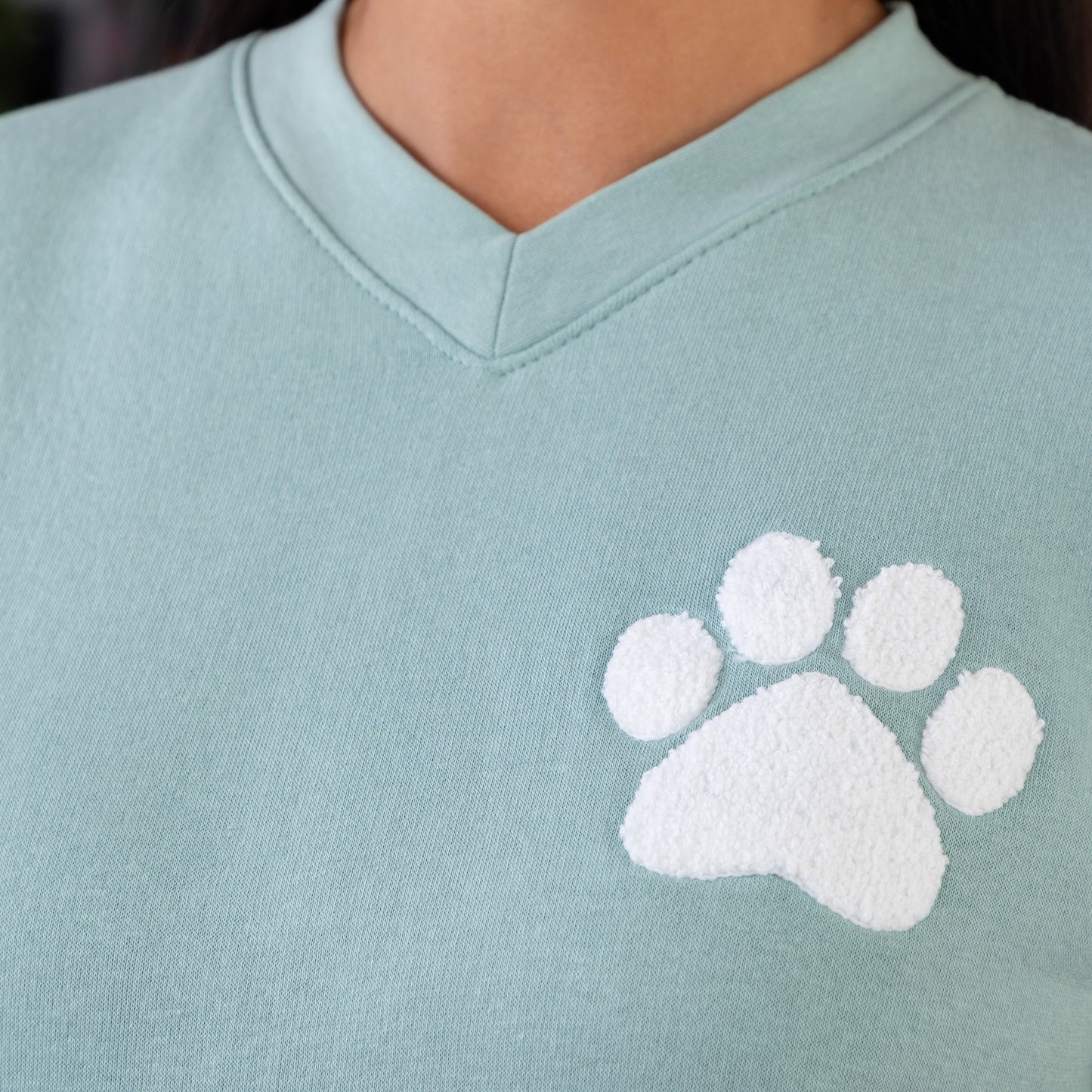 Chenille Paw V-Neck Pullover Sweatshirt