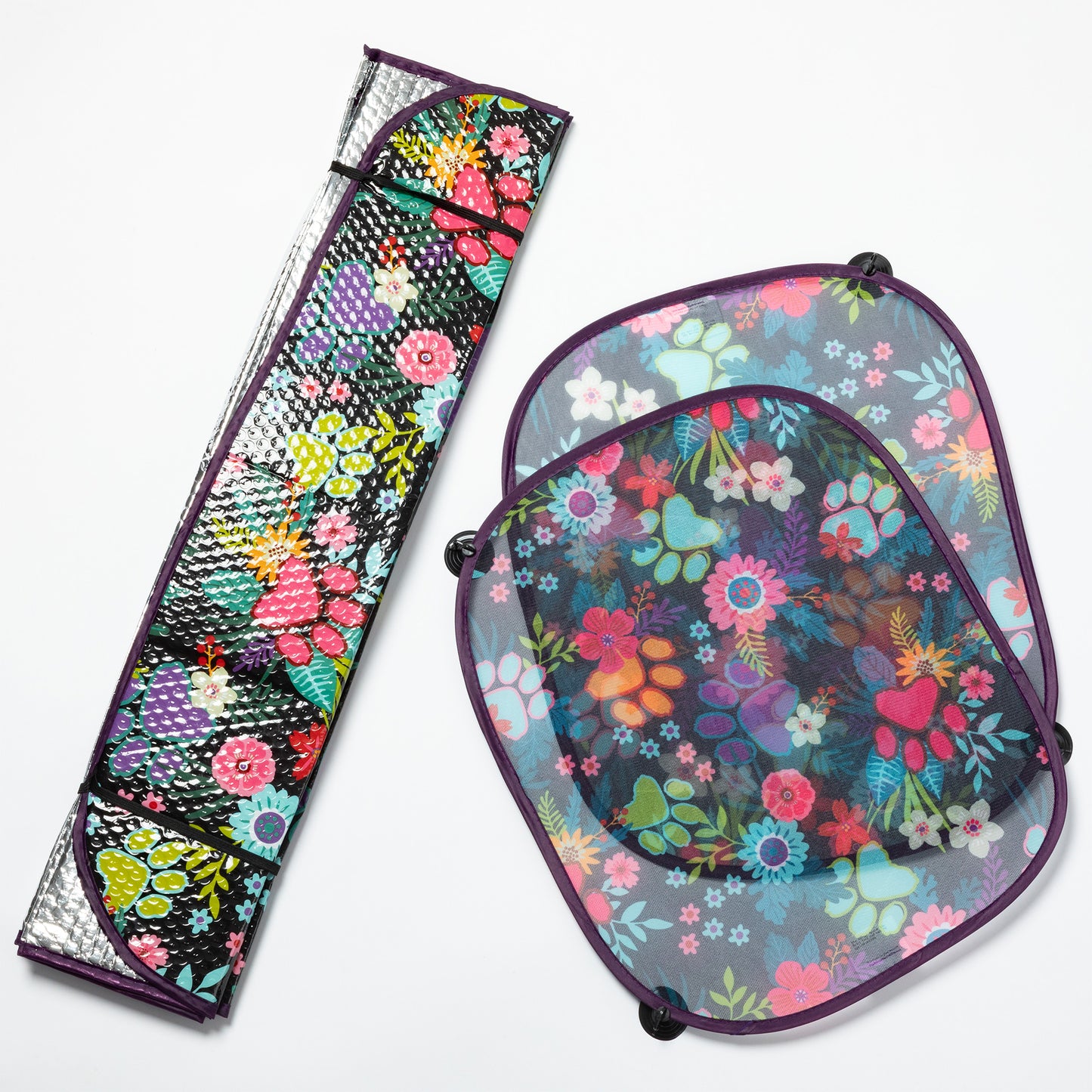 Paw Print Foldable Windshield Sun Shade - 3 Piece Set