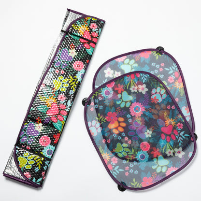 Paw Print Foldable Windshield Sun Shade - 3 Piece Set