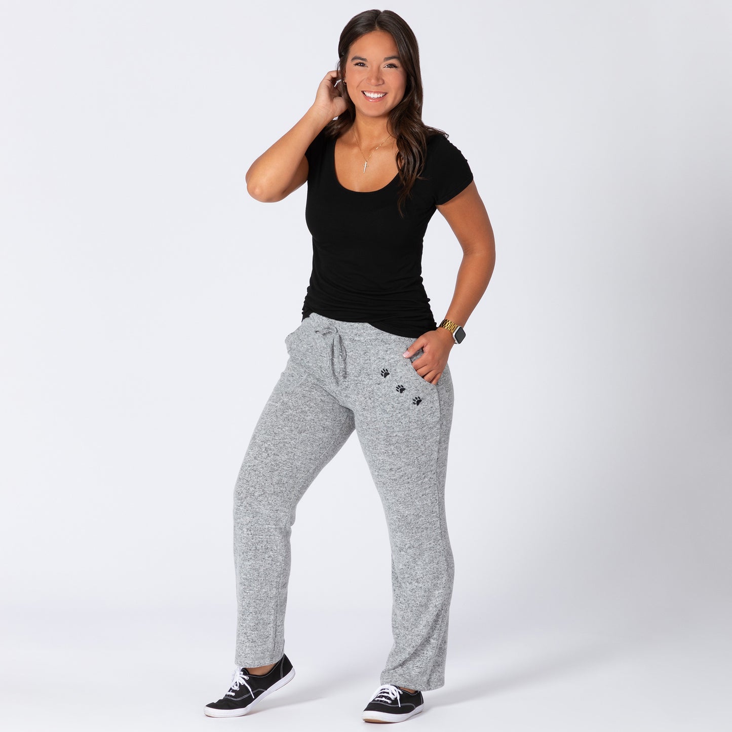 Heather Gray Paw Print Drawstring Knit Pants