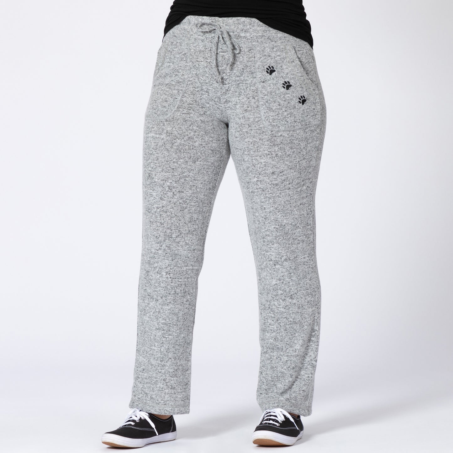 Heather Gray Paw Print Drawstring Knit Pants