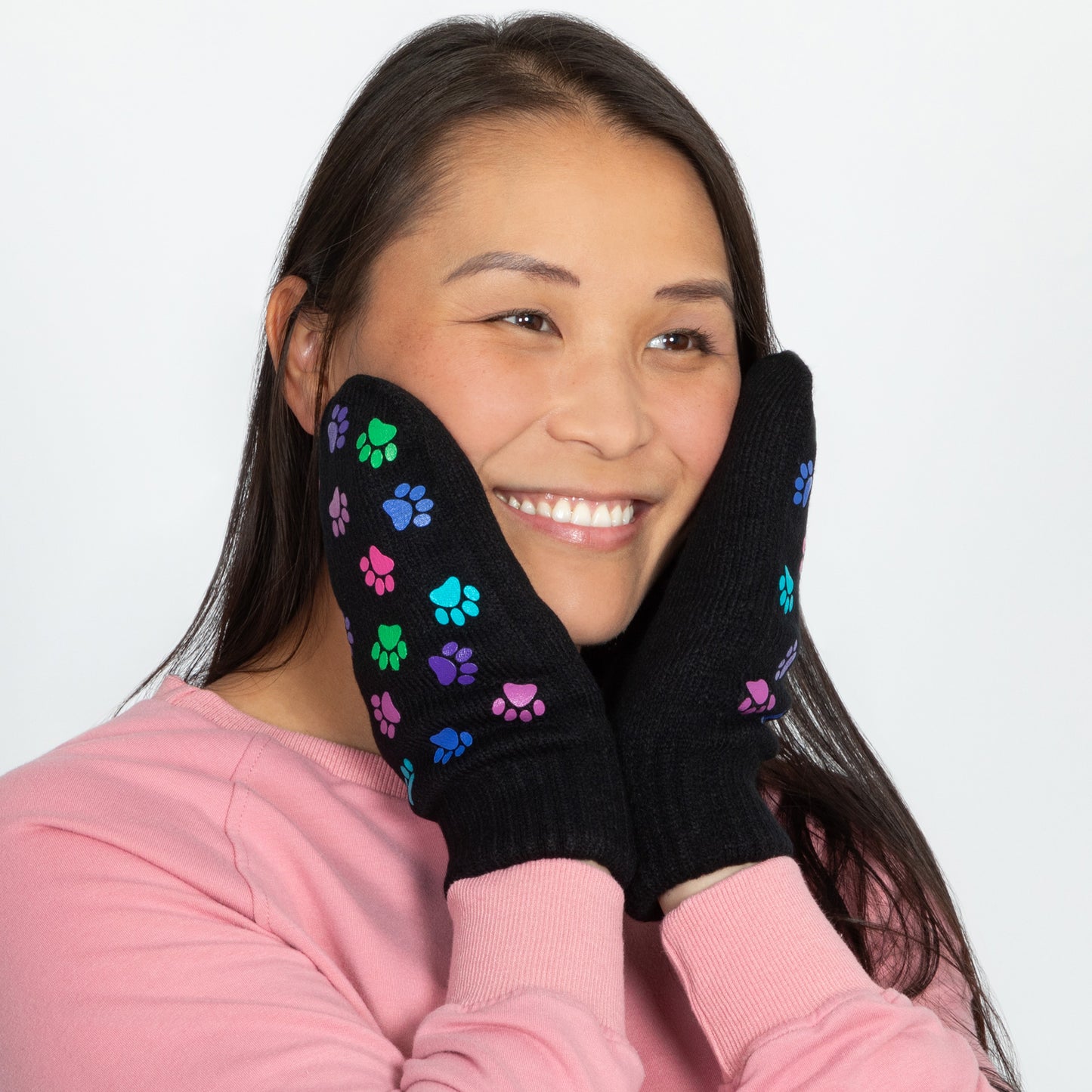 Pretty Paw Print Fleece-Lined Mittens