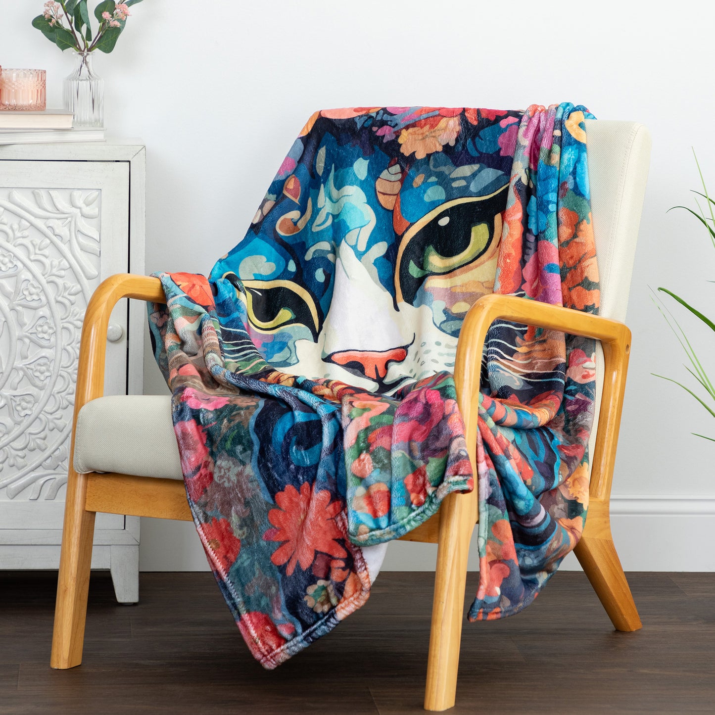 Hippie Cat Throw Blanket