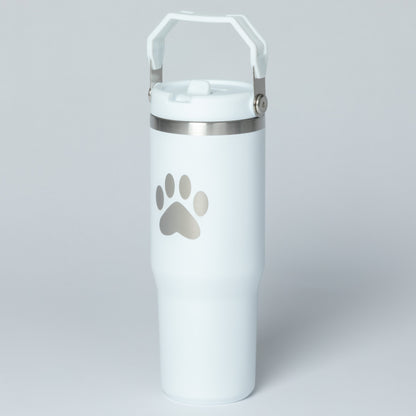 Paw Print Stainless Steel Tumbler with Flip Straw - 30 oz