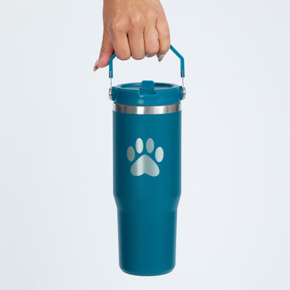 Paw Print Stainless Steel Tumbler with Flip Straw - 30 oz