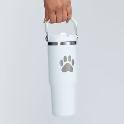 Paw Print Stainless Steel Tumbler with Flip Straw - 30 oz