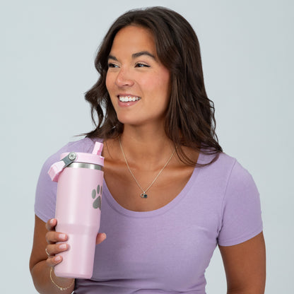 Paw Print Stainless Steel Tumbler with Flip Straw - 30 oz