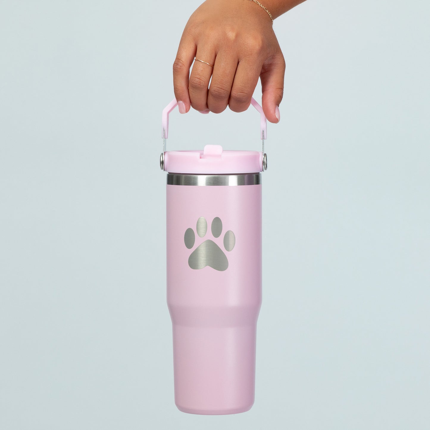 Paw Print Stainless Steel Tumbler with Flip Straw - 30 oz