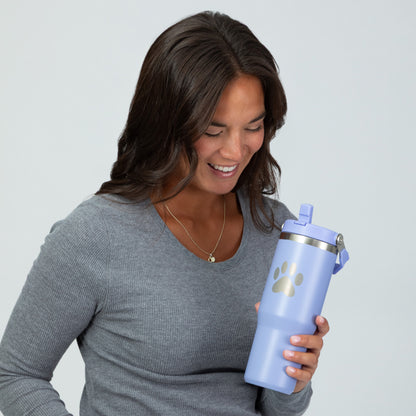 Paw Print Stainless Steel Tumbler with Flip Straw - 30 oz