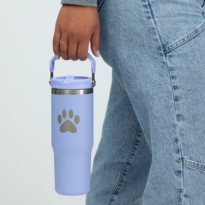 Paw Print Stainless Steel Tumbler with Flip Straw - 30 oz