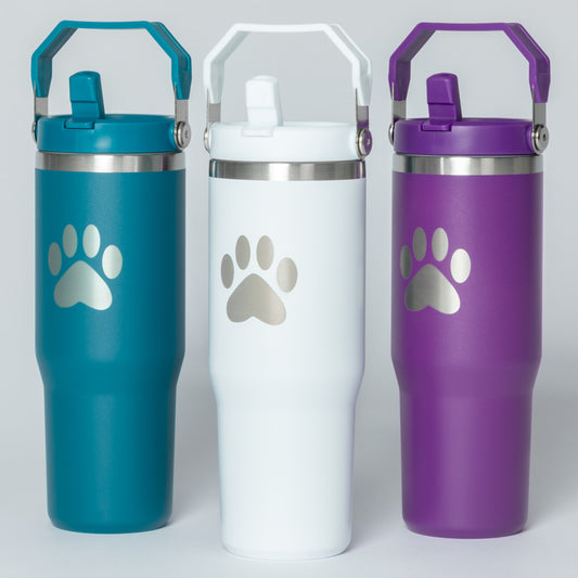 Paw Print Stainless Steel Tumbler with Flip Straw - 30 oz