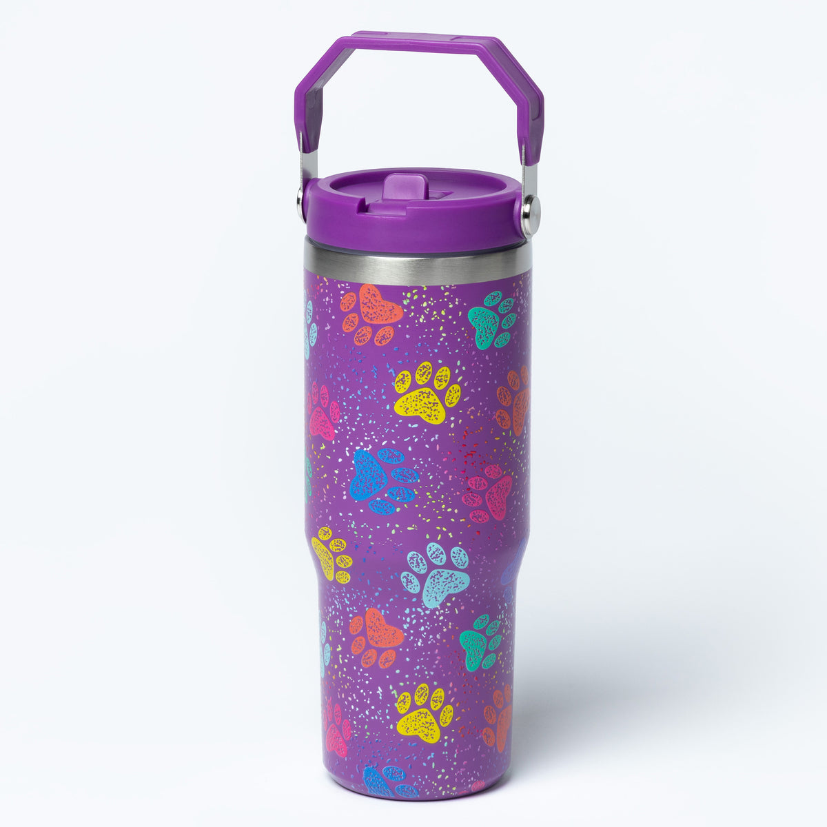 Paw Print Stainless Steel Tumbler with Flip Straw - 30 oz