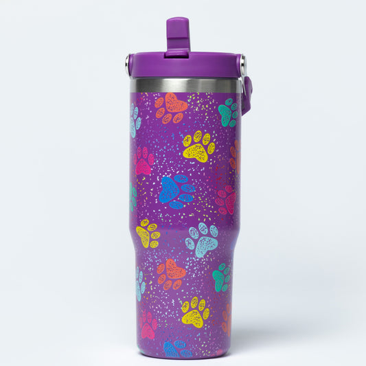 Paw Print Stainless Steel Tumbler with Flip Straw - 30 oz