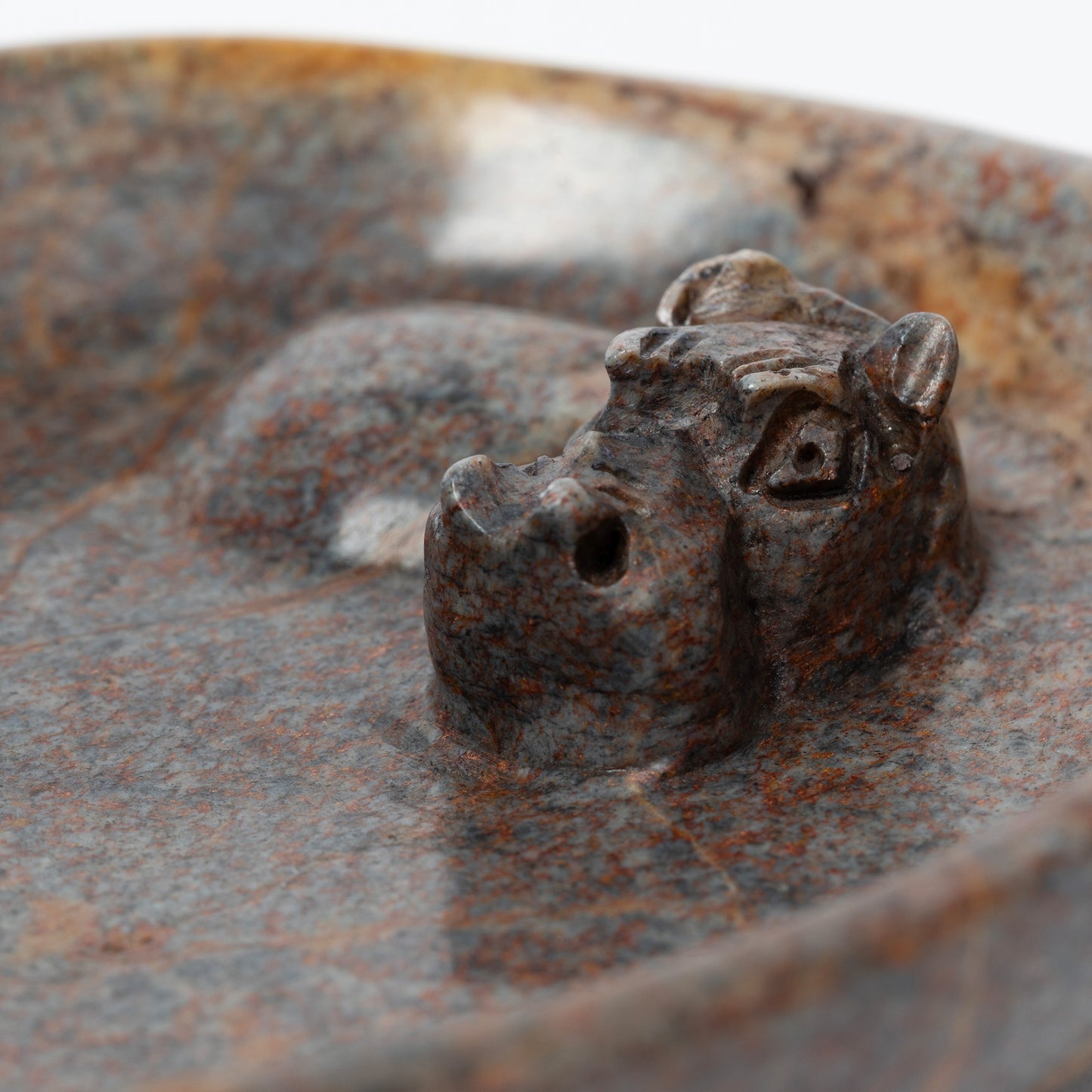 Hand-Carved Serpentine Stone Hippo Soap Dish