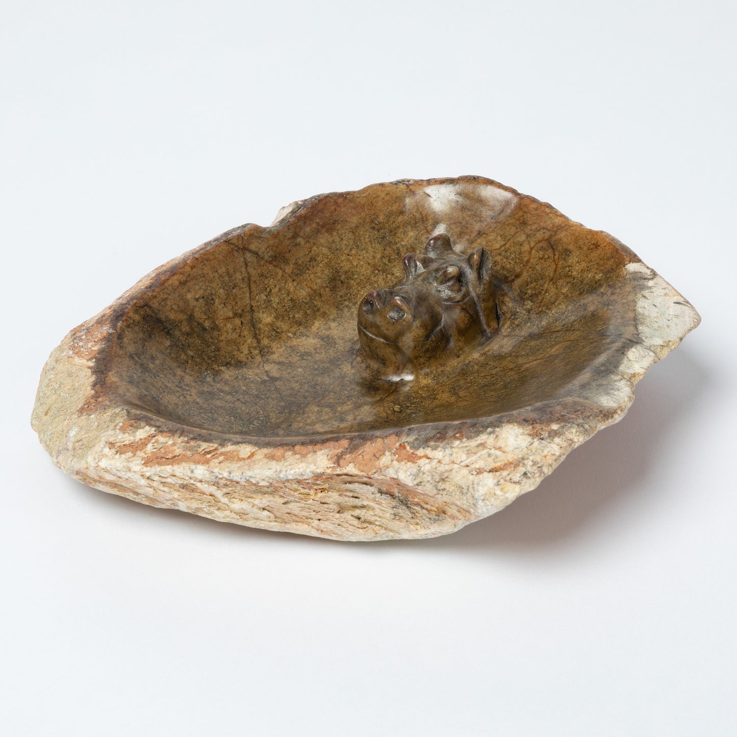 Hand-Carved Serpentine Stone Animal Birdbath