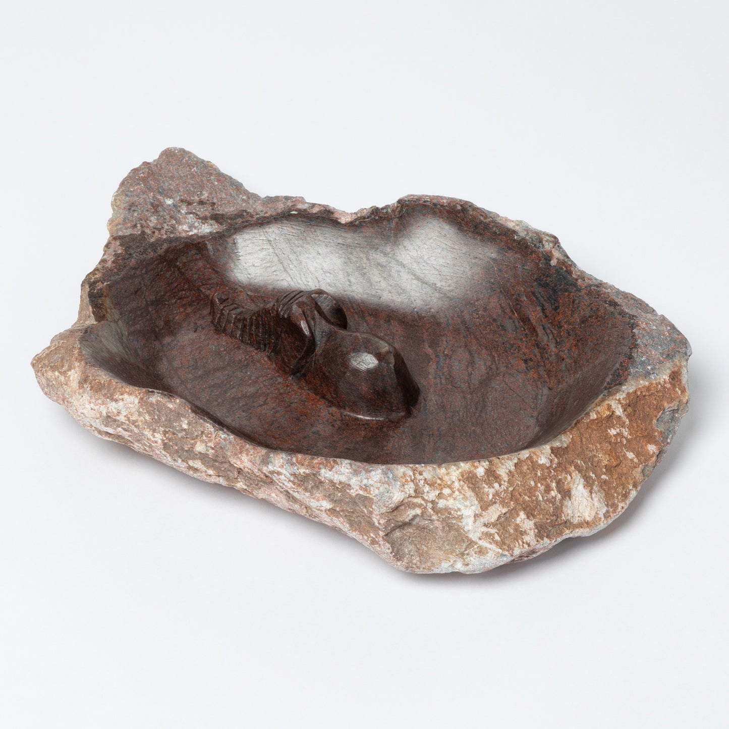 Hand-Carved Serpentine Stone Animal Birdbath