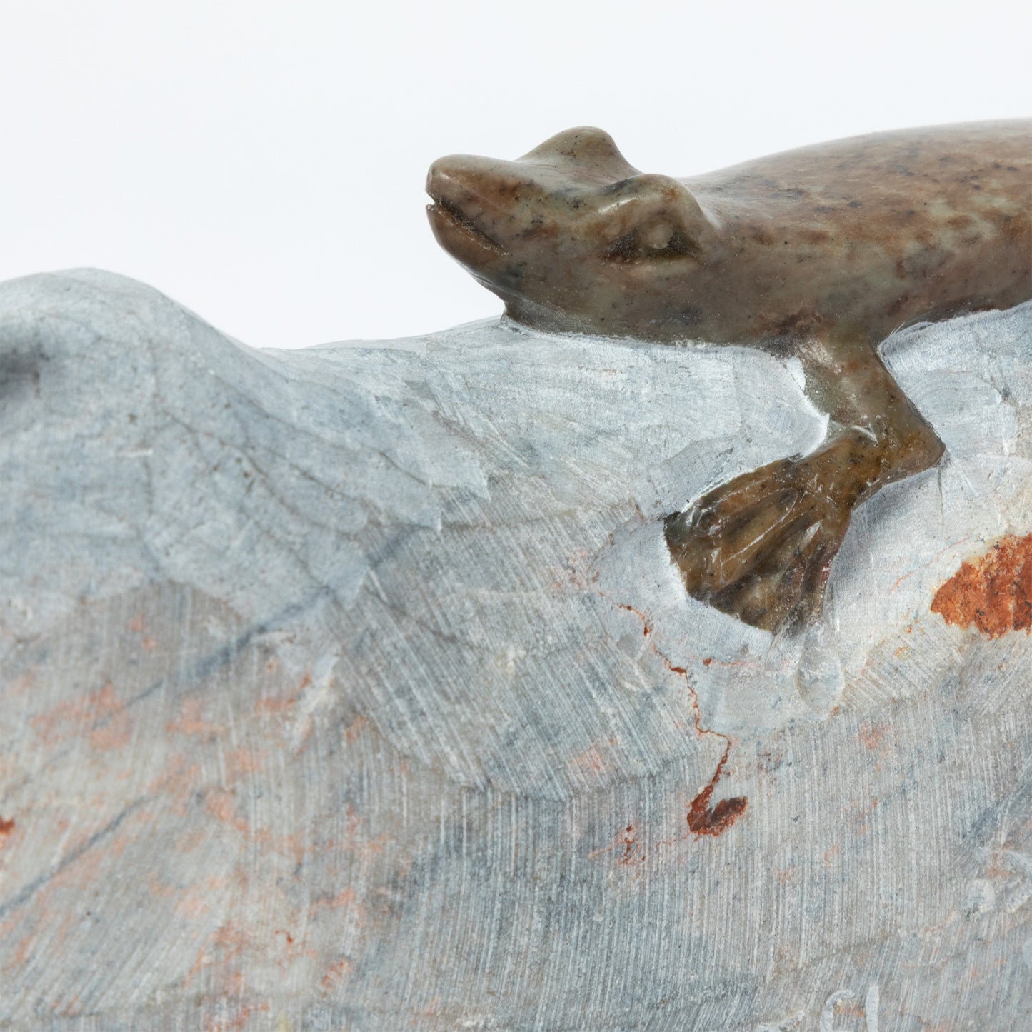 Hand-Carved Lizard on Serpentine Stone Figurine