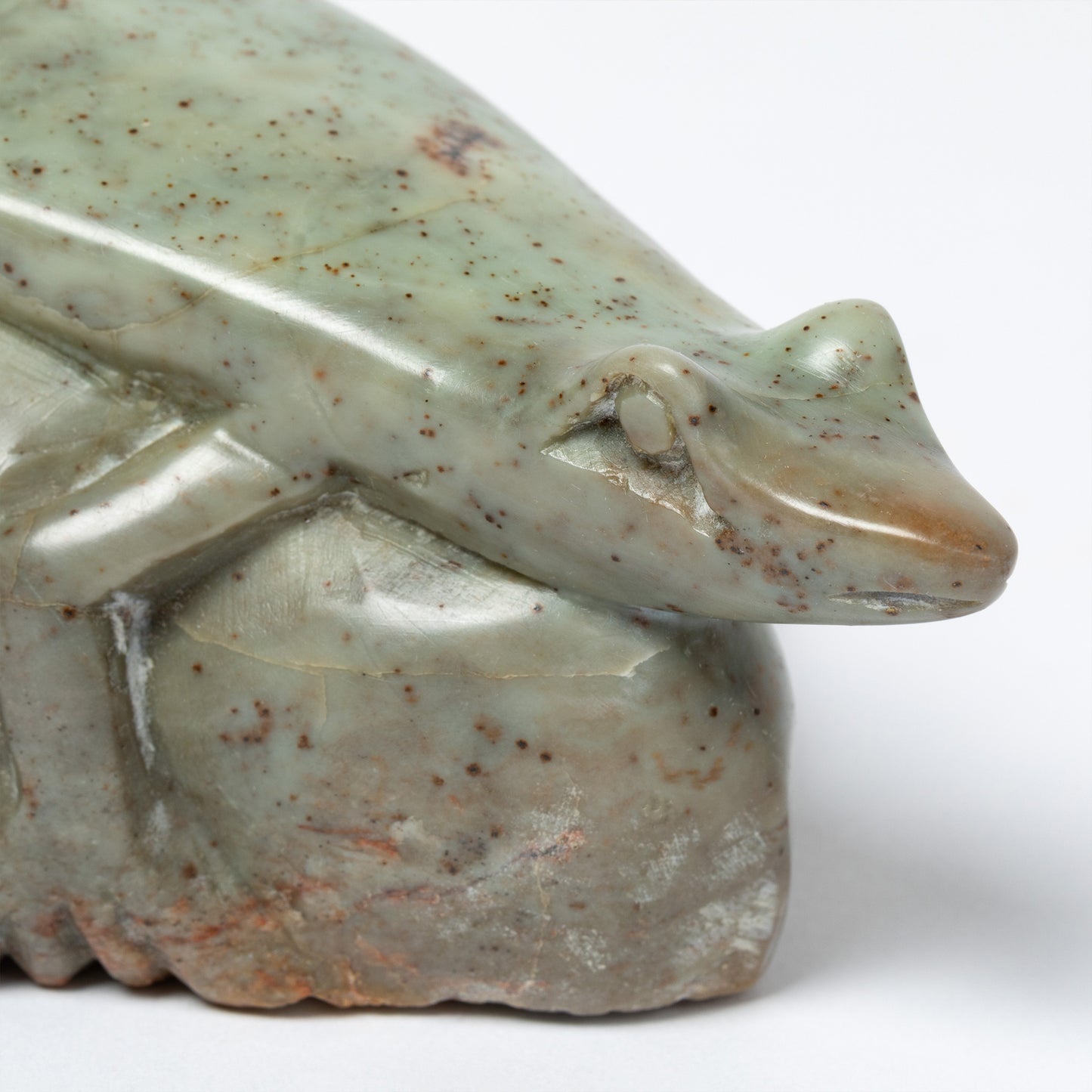 Hand-Carved Lizard on Serpentine Stone Figurine