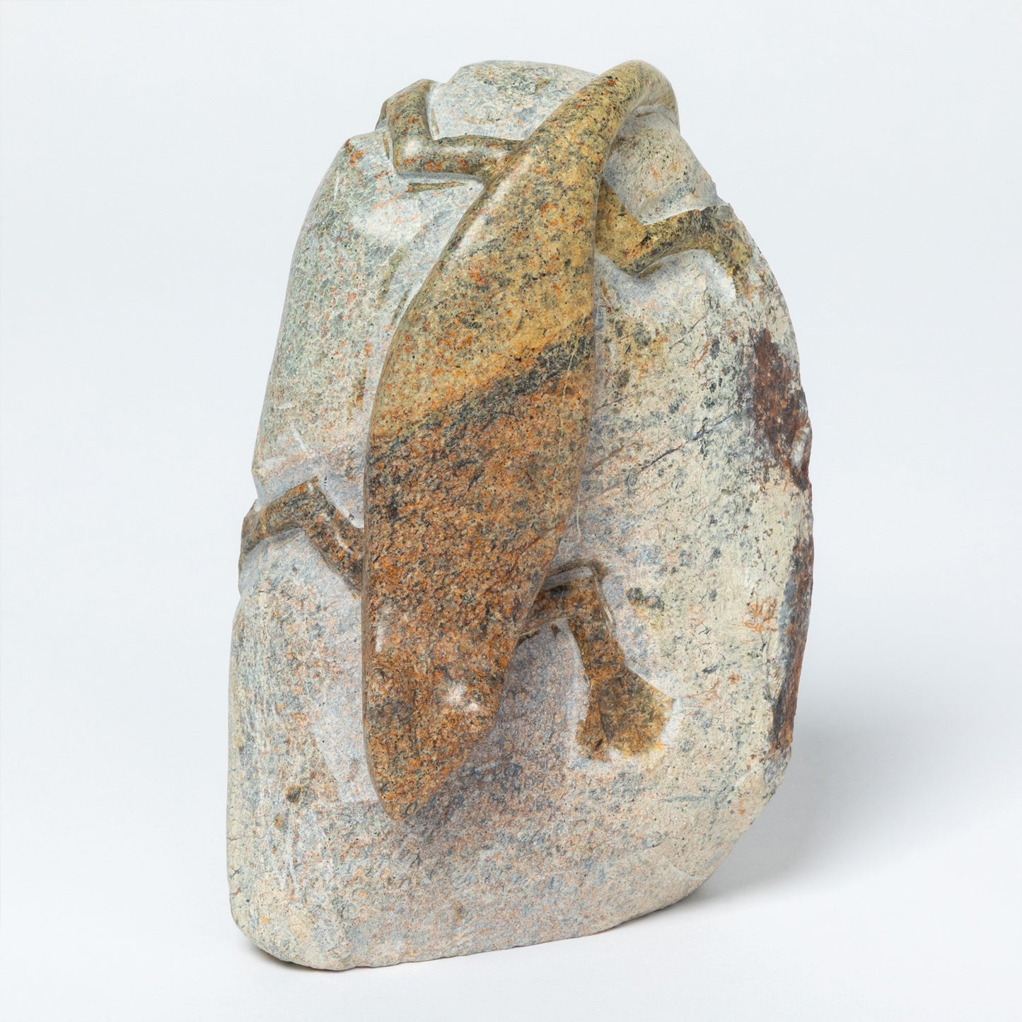Hand-Carved Lizard on Serpentine Stone Figurine