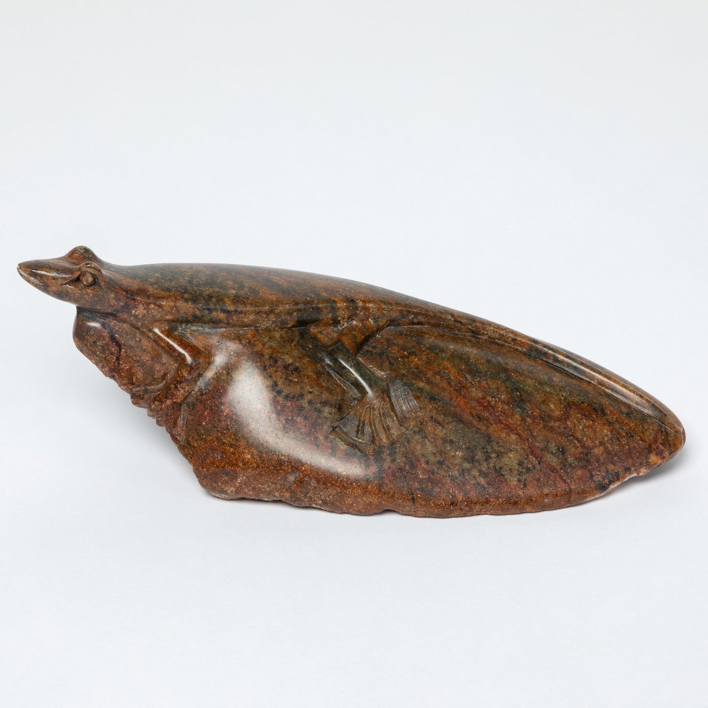 Hand-Carved Lizard on Serpentine Stone Figurine