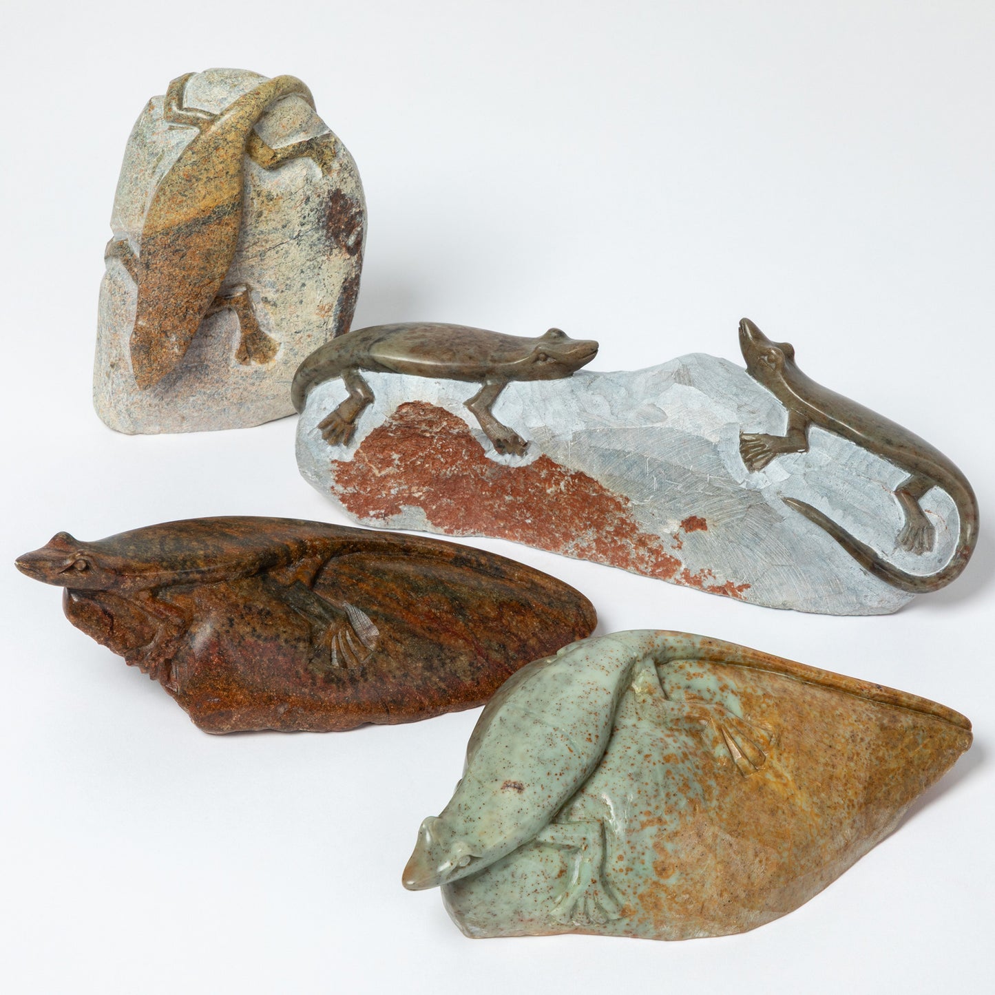 Hand-Carved Lizard on Serpentine Stone Figurine