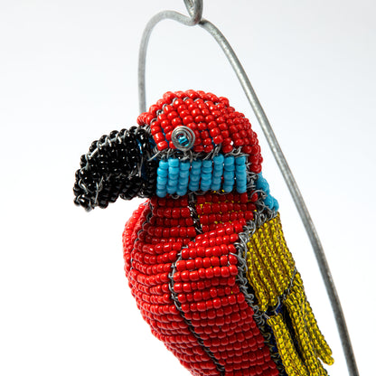 Hand-Beaded Swinging Parrot Decor