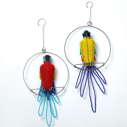 Hand-Beaded Swinging Parrot Decor