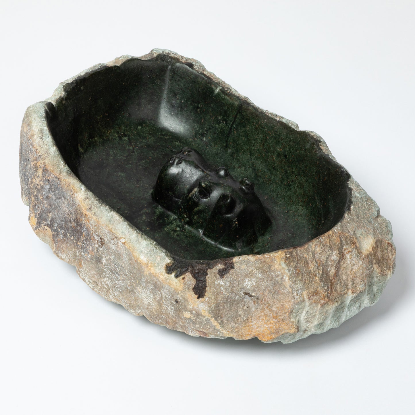 Hand-Carved Opal Stone Hippo Birdbath