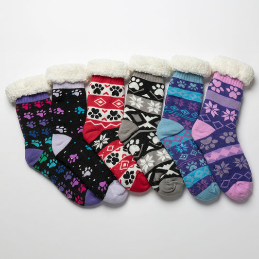Sherpa Fleece-Lined Paw Print Cabin Slipper Socks