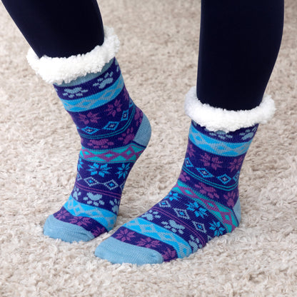 Sherpa Fleece-Lined Paw Print Cabin Slipper Socks