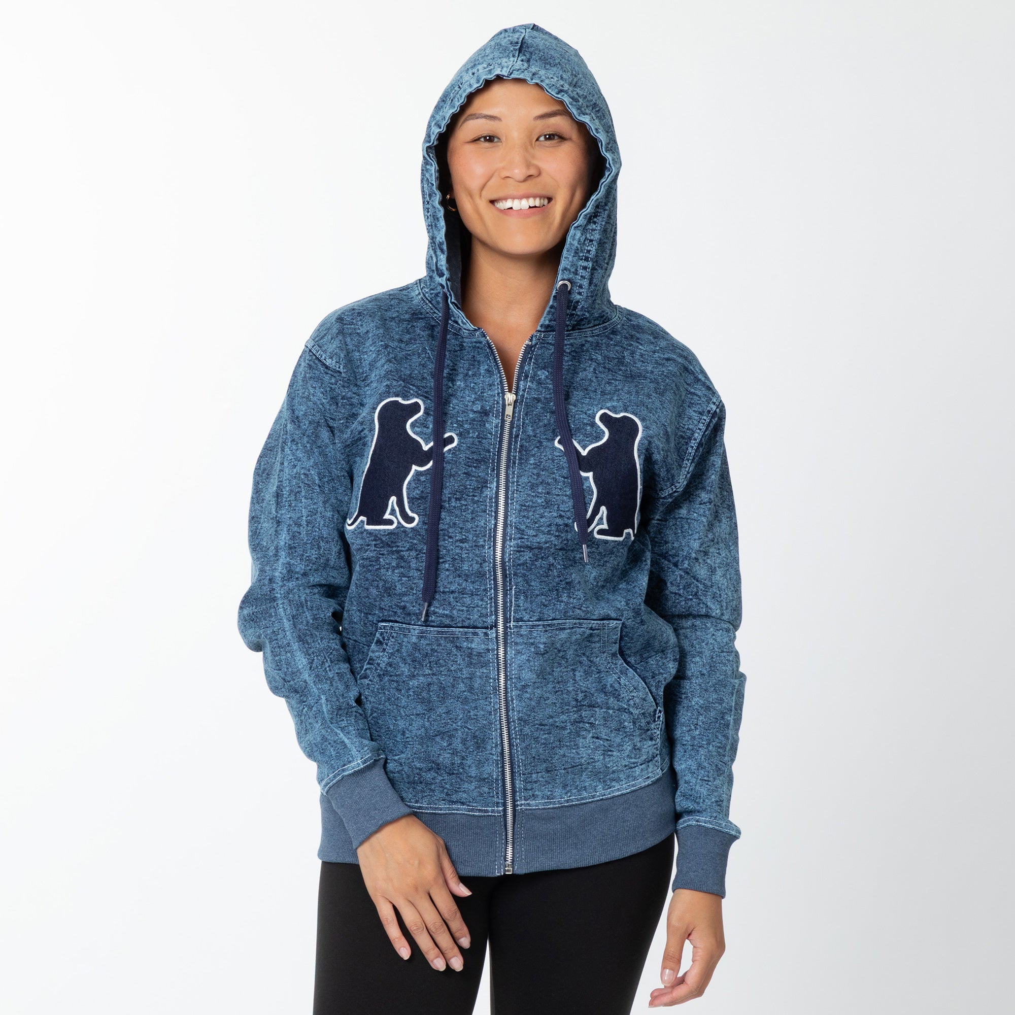 Paw Print Stretch Denim Full Zip Hoodie | The Animal Rescue Site