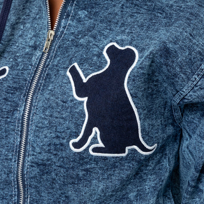 Paw Print Stretch Denim Full Zip Hoodie