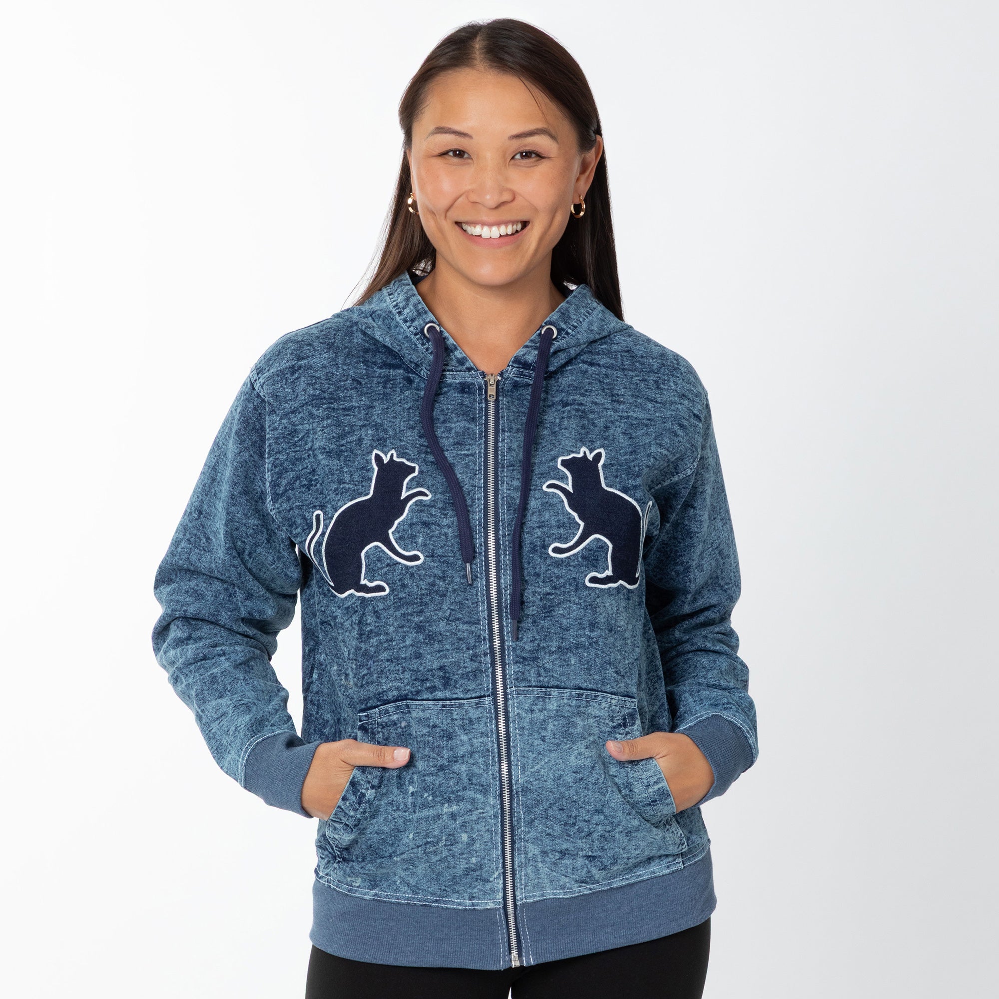 Paw Print Stretch Denim Full Zip Hoodie | The Animal Rescue Site