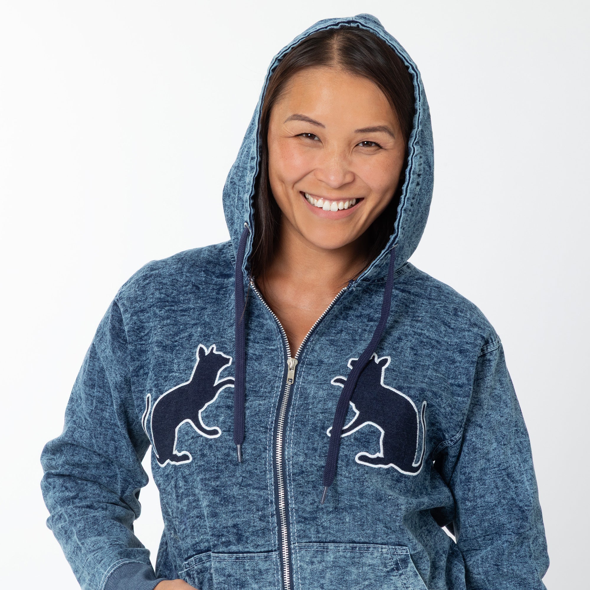 Paw Print Stretch Denim Full Zip Hoodie | The Animal Rescue Site
