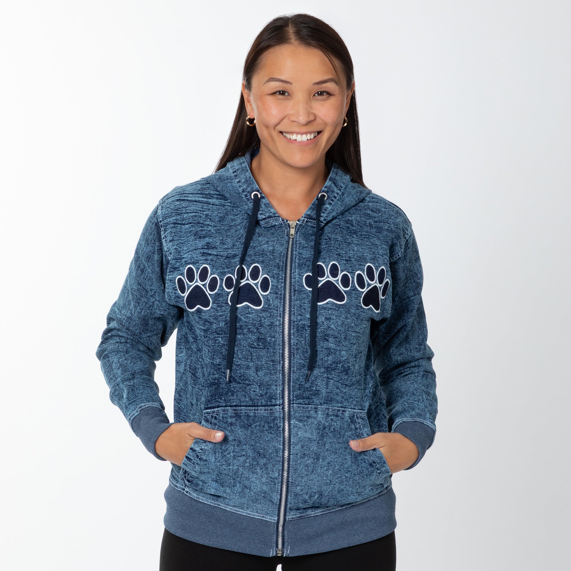 さらば青春の光 パーカー 80’s-like HOODIE【WING PAW】 Paw Print Stretch Denim Full Zip Hoodie | The Animal Rescue Site