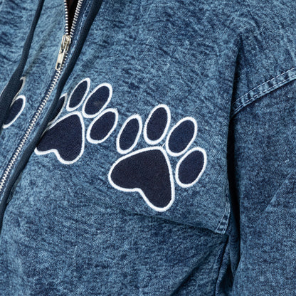 Paw Print Stretch Denim Full Zip Hoodie