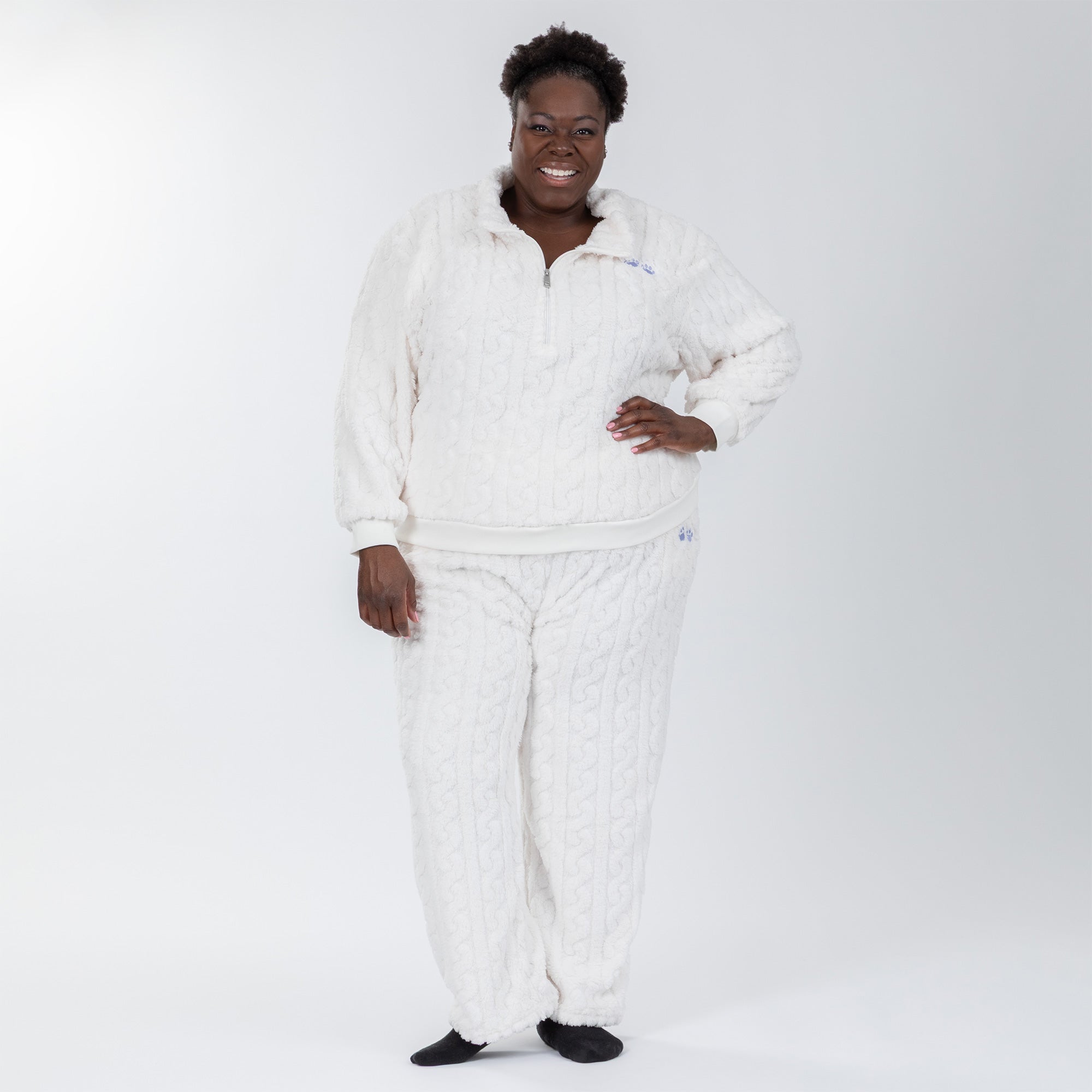 Paw Cozy Quarter Zip Sherpa Fleece Cable Lounge Set | The Animal