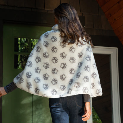Paw Print Outline Sherpa Fleece Two Button Cape