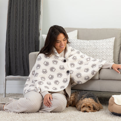Paw Print Outline Sherpa Fleece Two Button Cape