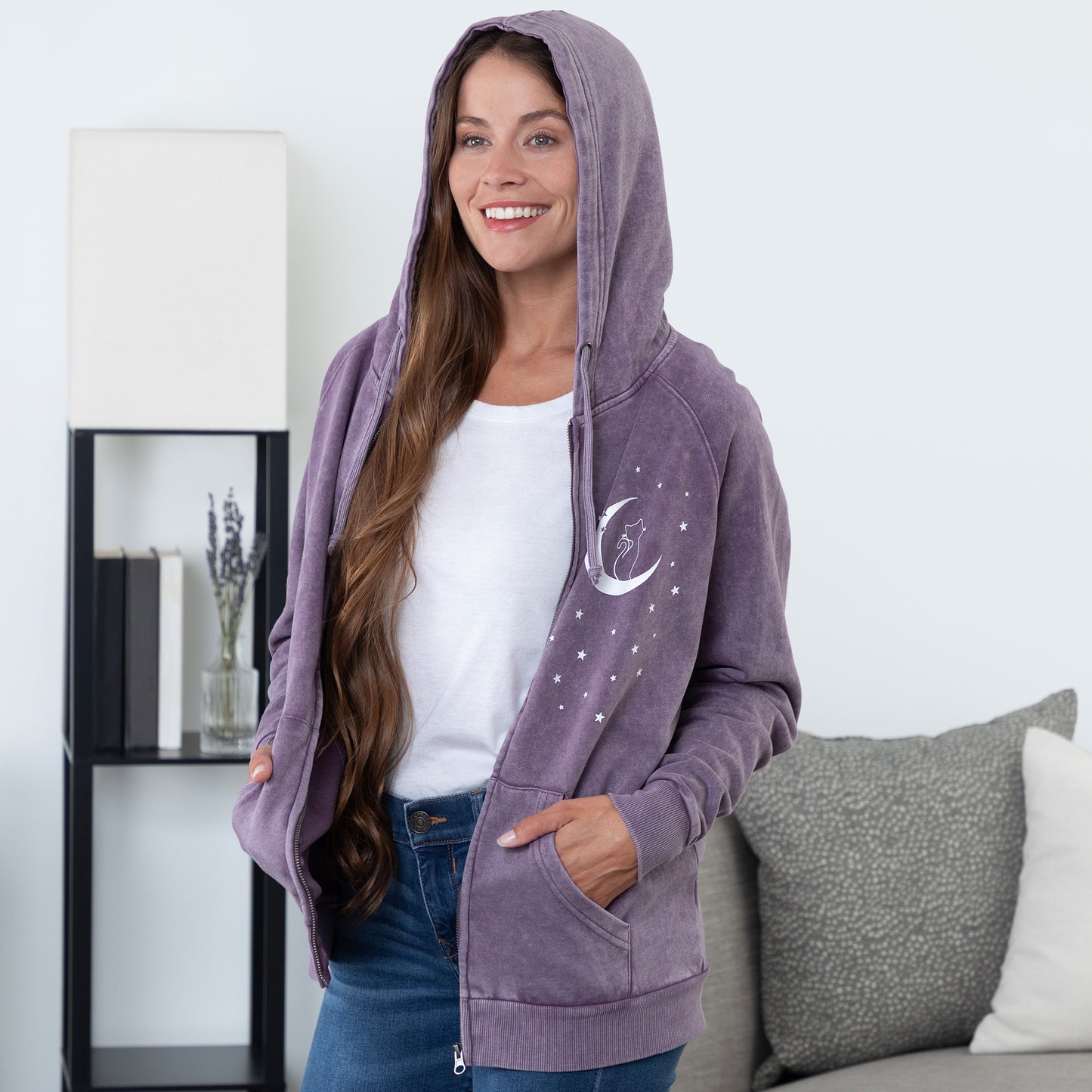 Pet & Moon Mineral Wash Zip Hoodie