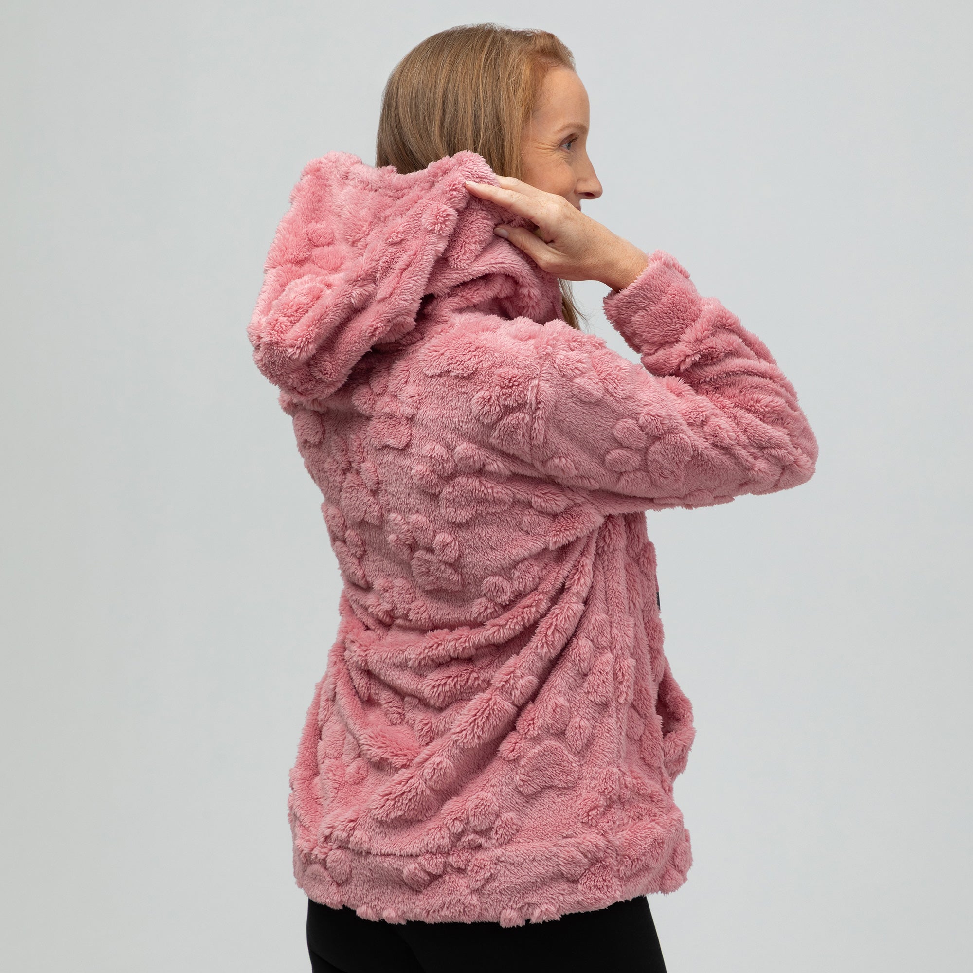 Raised Paw Print Sherpa Fleece Quarter Zip Hoodie with Kangaroo
