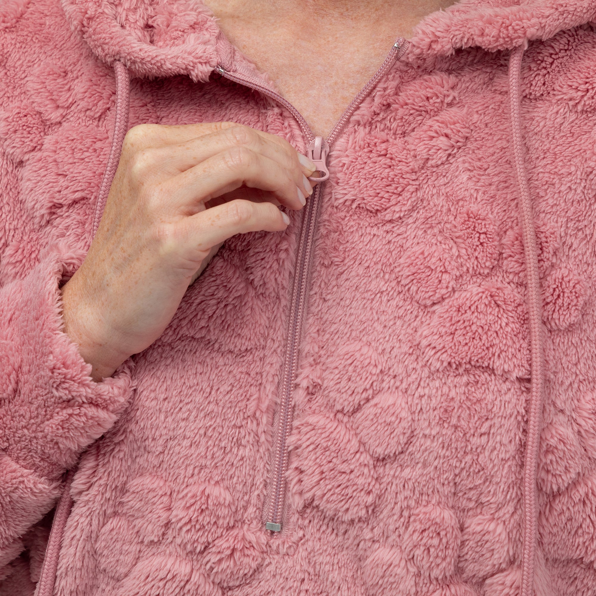 Raised Paw Print Sherpa Fleece Quarter Zip Hoodie with Kangaroo