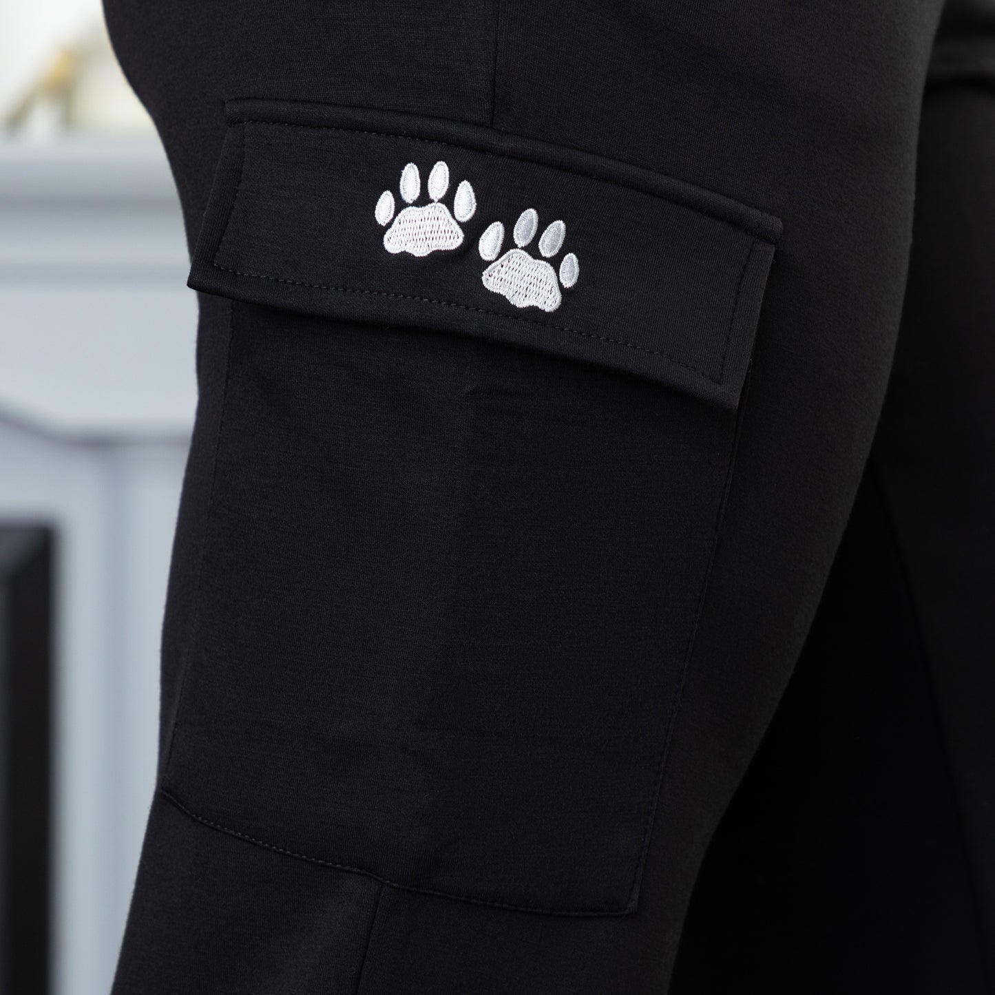 Paw Print Casual Stretch Cargo Pants