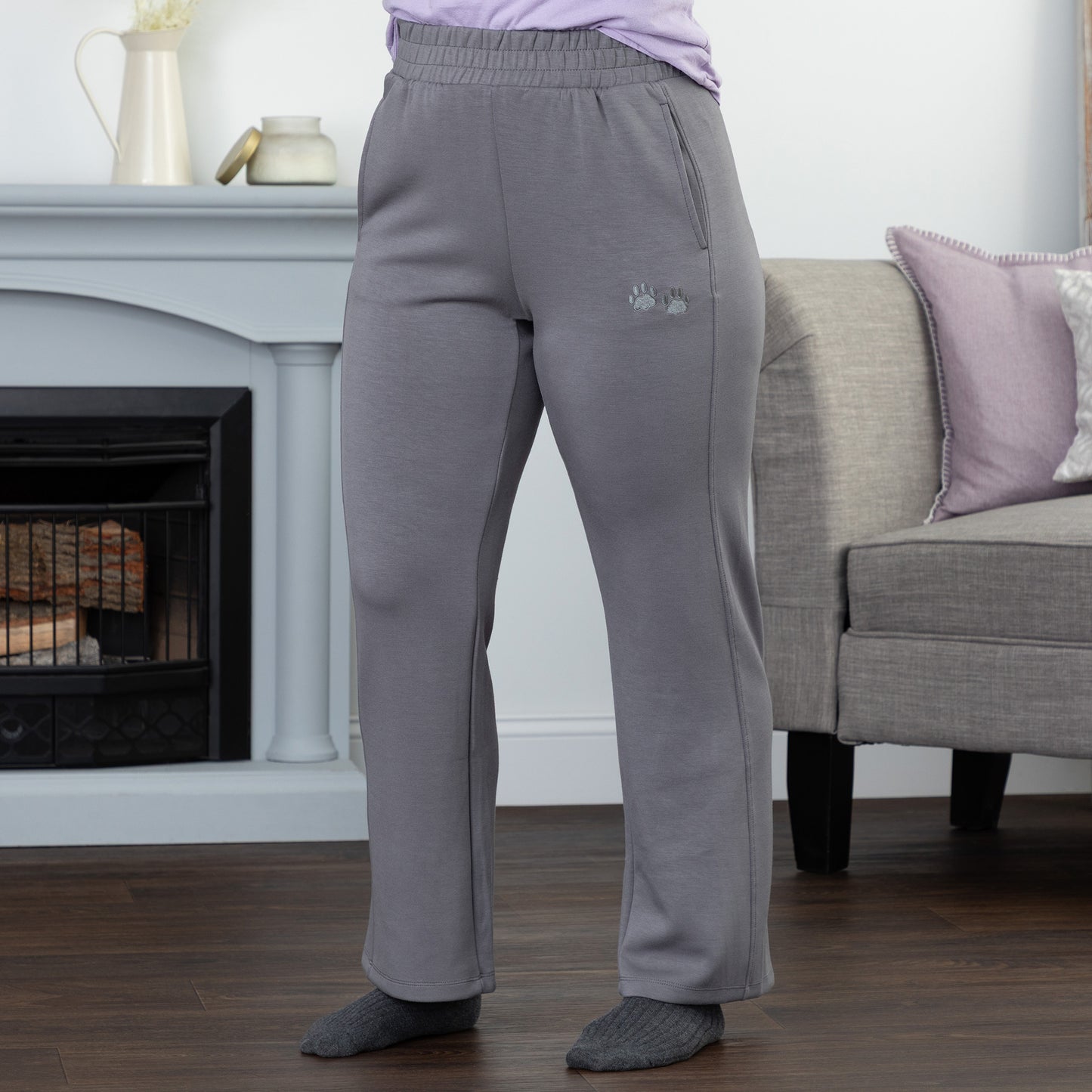 Paw Print Side Panel Flare Pants with Pockets