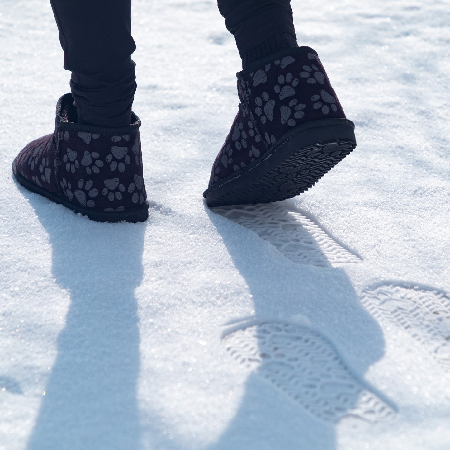 All Over Paws Faux Suede Slide-in Ankle Boots