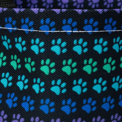 Car garbage holder cover with rainbow paw pattern. Durable fabric of the collapsible trash bin. 