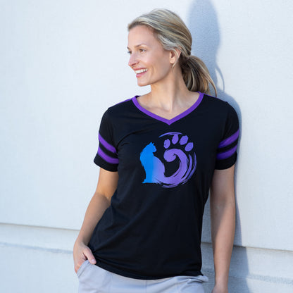 Painted Cat V-Neck Football Tee