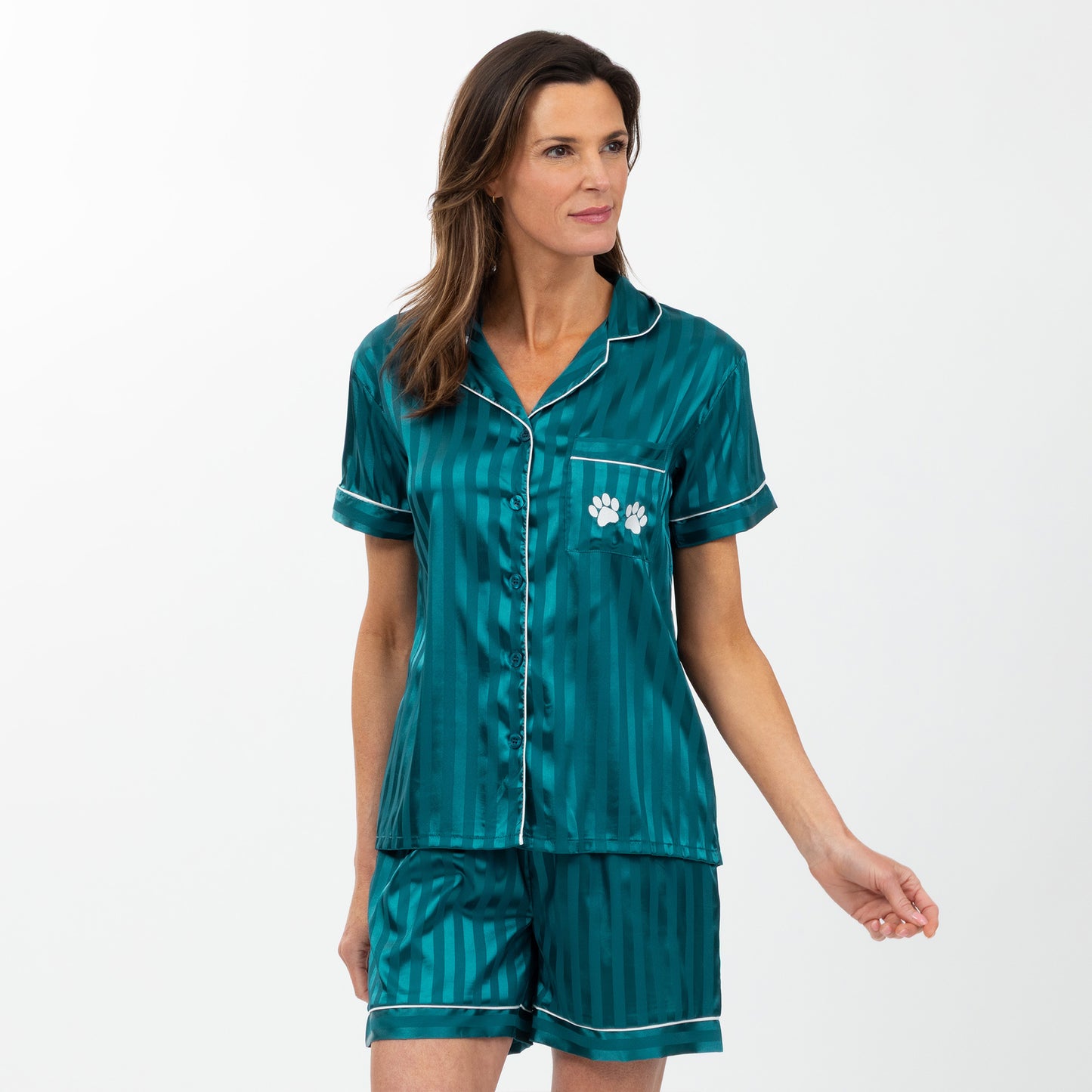 Luxe Satin Paw Print Pajama Short Set