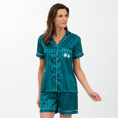 Luxe Satin Paw Print Pajama Short Set