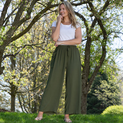 Paw Print Relaxed Lightweight Wide Leg Pants with Pockets